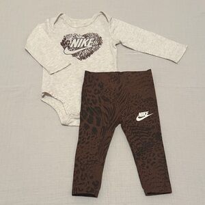 Nike Baby Girl 12M Leopard Print Leggings & Bodysuit Set | Brown | EUC